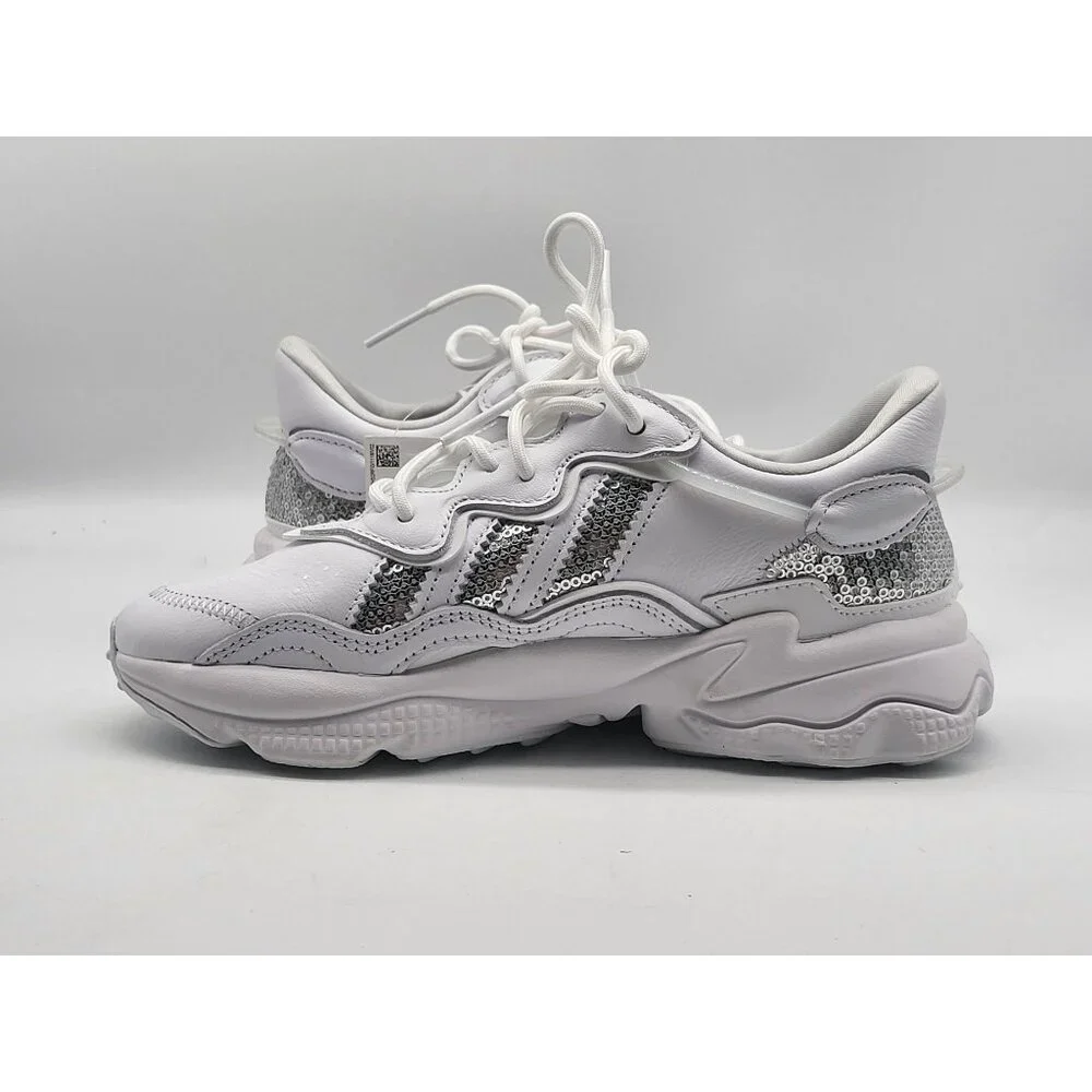 Adidas Ozweego Womens G55655 White Silver‎ Sequins Running Shoes Size 5